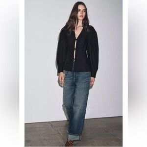 Zara POPLIN SHIRT WITH TIES ZW COLLECTION black Sz M